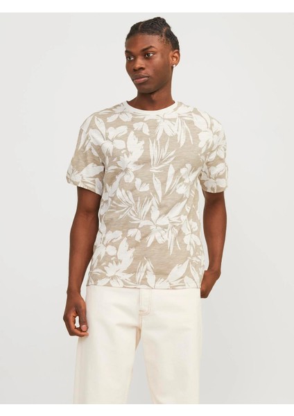 Erkek Jjejeff Aop Tee Ss Sn T-Shirt-Bej