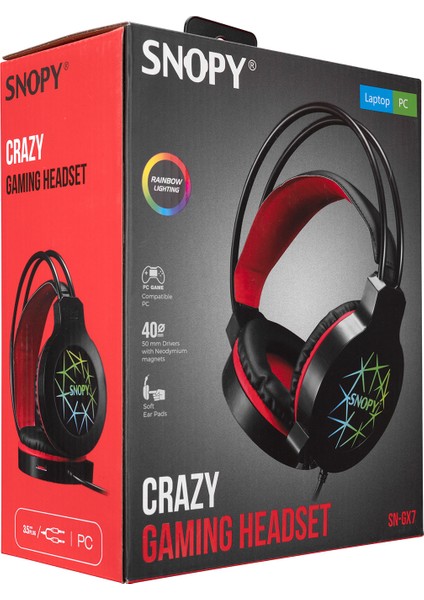 SN-GX7 CRAZY Siyah USB Ledli Mikrofonlu Oyuncu Kulaklığı