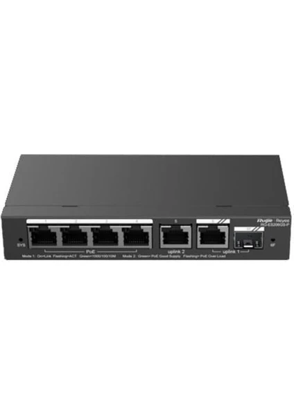 RUIJIE  RG-ES206GS-P 4 PORT 10/100/1000 4 PORT POE+ 1XGE UPLINK 1 X SFP 54W RUJIE CLOUD YONETILEBILIR DESKTOP SWITCH Resim-1