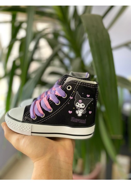 Kuromi Yıldız ve Kalp Baskılı Siyah Uzun Bilekli Günlük Spor Ayakkabı Sneaker modelleri