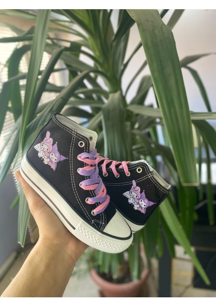 Kuromi&my Melody Baskılı Siyah Uzun Keten Bilekli Spor Ayakkabı Sneaker fırsatları