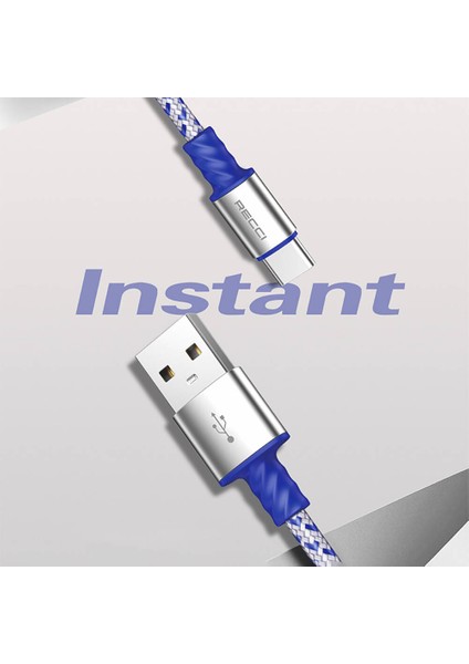 RTC-N33C Instant Serisi Usb-A To Type-C 3A Hızlı Şarj Özellikli Şarj ve Data Kablosu 2m Gümüş