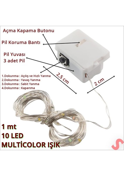 1 Mt Multi Renk 10 Ledli Pilli Peri Led Işık