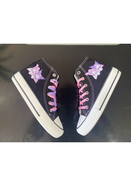 Kuromi&my Melody Baskılı Siyah Uzun Keten Bilekli Spor Ayakkabı Sneaker