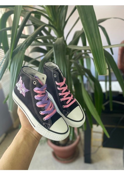 Kuromi&my Melody Baskılı Siyah Uzun Keten Bilekli Spor Ayakkabı Sneaker modelleri
