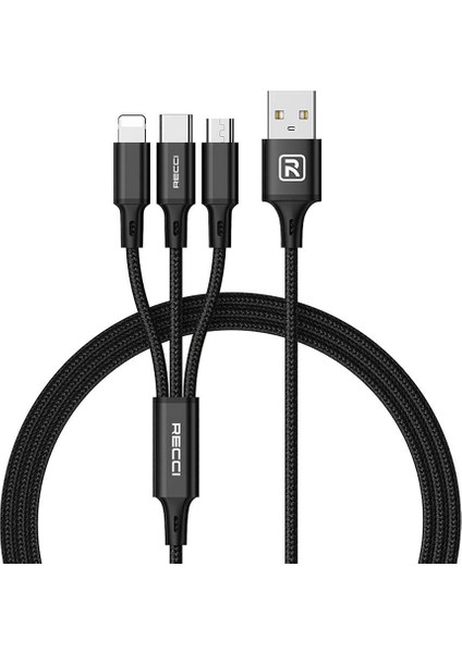 3in1 Çoklu Şarj Kablo RCS-D120 Fast Wind Serisi USB 1.2m Siyah