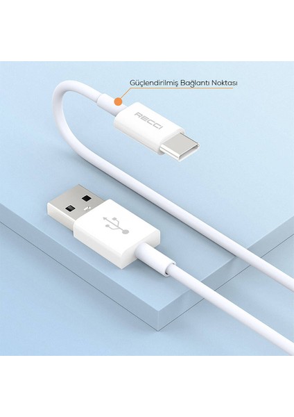 RS06C Type-C Şarj ve Data Kablo 3A Hızlı Şarj Özellikli USB To Type-C 1m Beyaz