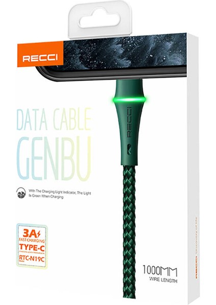RTC-N19C Genbu Serisi Type-C USB Kablo 3A Hızlı Şarj Özellikli Şarj ve Data Kablo 1m Yeşil fırsatları