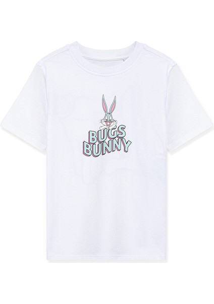 Kız Çocuk Bugs Bunny Baskılı Tişört-Beyaz
