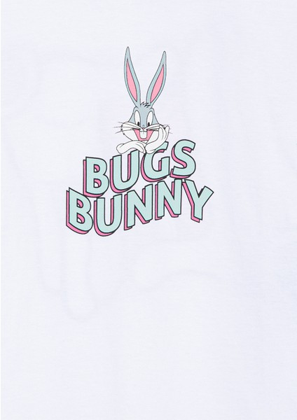 Kız Çocuk Bugs Bunny Baskılı Tişört-Beyaz