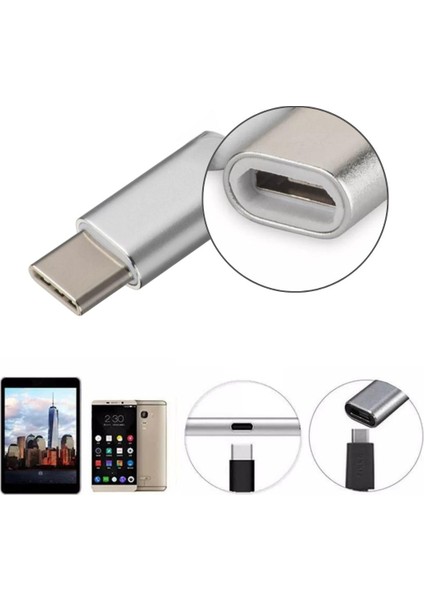 Mobil Usb-C  Type-C (M) - Mikro USB (F) Şarj ve Senkronizasyon Çevirici Hub Adaptörü 2'li Paket