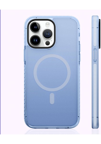 Apple iPhone 14 Pro Uyumlu Kılıf Magsafe Şarj Özellikli Mat Arka Yüzey Drop Resistance Kapak Mavi