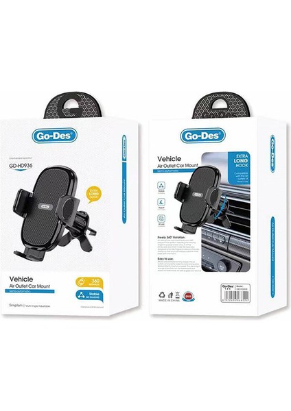 Araç Içi Telefon Tutucu Go Des GD-HD936 360° Dönebilen ve Uzayan Başlıklı Havalandırma Tasarım Siyah indirimleri