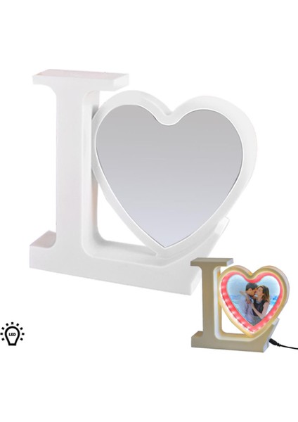 Love Kalpli Fotoğraflı Sihirli Ayna