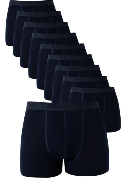 Lacivert Erkek Boxer 10'lu Paket Pamuklu Esnek Kumaş
