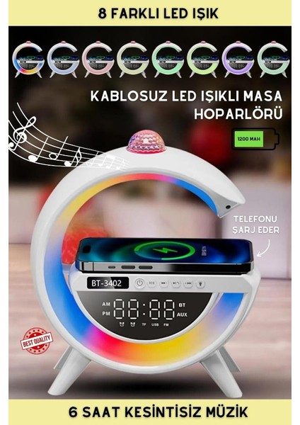 Telefon Kablosuz Hızlı Şarj Aleti Masa Lambası Bluetooth Hoparlör Speaker LED G Gece Lambası G2