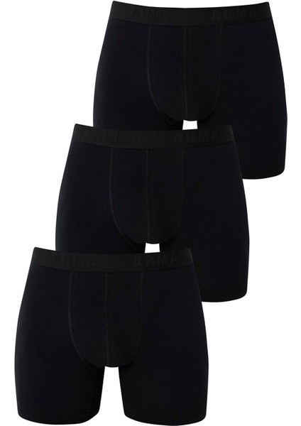 Erkek Siyah Likralı Uzun Boxer 3lü Set