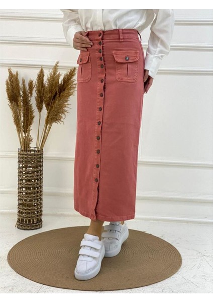 Boydan Düğmeli Körük Cepli Tesettür Etek fiyatları