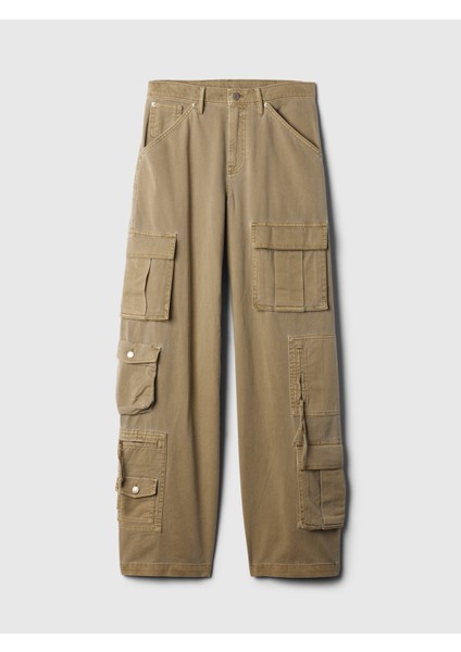 Kadın Bej Mid Rise Relaxed Kargo Pantolon modelleri
