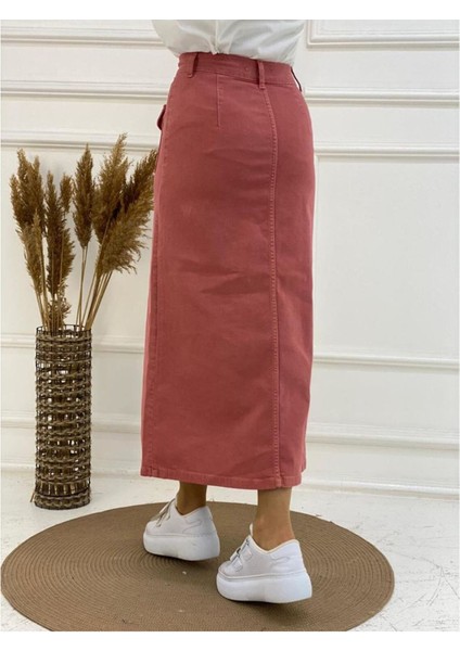 Boydan Düğmeli Körük Cepli Tesettür Etek modelleri