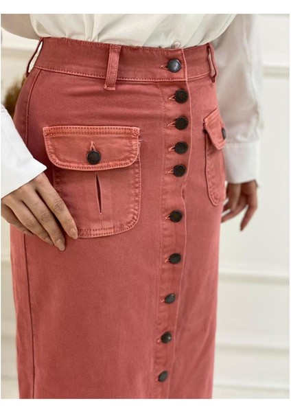 Boydan Düğmeli Körük Cepli Tesettür Etek fırsatları