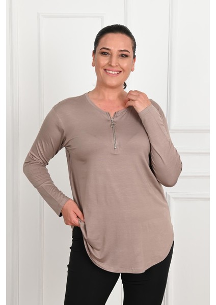 Kadın Yarım Fermuar Detaylı Büyük Beden Bluz 1387-23 fiyatları