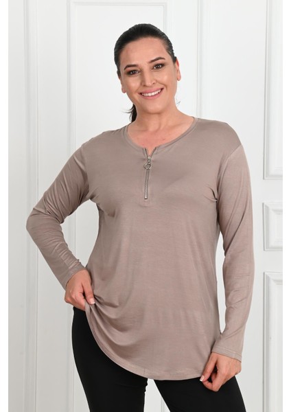 Kadın Yarım Fermuar Detaylı Büyük Beden Bluz 1387-23 modelleri