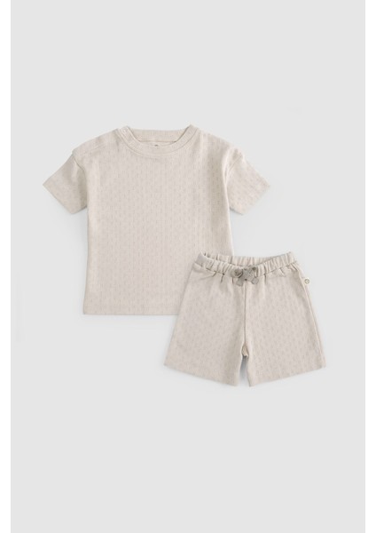Organik Pamuk Pointel Bebek Bej Şort Takımı fiyatları