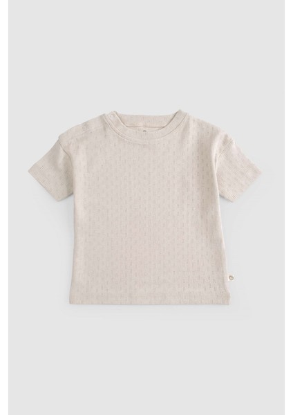 Organik Pamuk Pointel Bebek Bej Şort Takımı modelleri