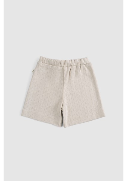 Organik Pamuk Pointel Bebek Bej Şort Takımı