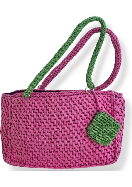 Ezobeach, Kadın Pembe Plaj Çantası, Handmade Çanta, Kadın Omuz Çantası, Günlük Çanta