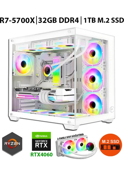 Mirage X32 Pro White Ryzen 7 5700X 32GB Ram 1tb M.2 Nvme SSD 8gb RTX4060 Sıvı Soğutmalı Oyuncu Bilgisayarı