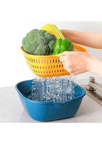 Drenaj Sepeti Çok Fonksiyonlu Plastik Mutfak Sebze Sepeti Çift Katmanlı Meyve Sepeti (Yurt Dışından)