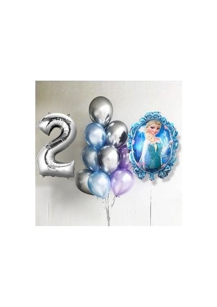Frozen Elsa Balon Parlak Balon Gümüş Rakam Balonlu Karlar Kraliçesi Konsepti