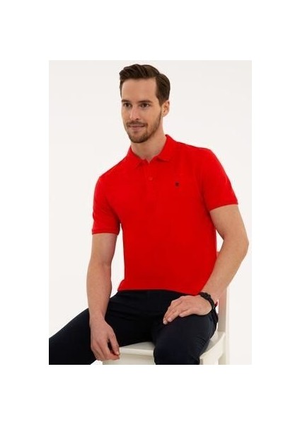 Erkek Nar Çiçeği Slim Fit Polo Yaka T-Shirt