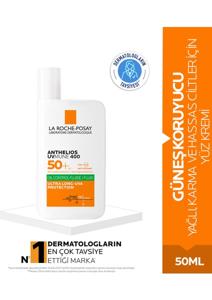 Anthelios Oil Control Fluid Spf50+ Renkli Güneş Koruyucu 50 Ml- Tüm Cilt Tipleri İçin Yüz Kremi