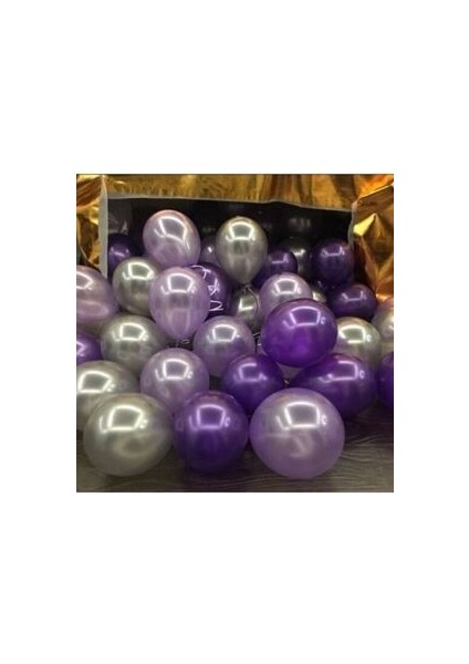 30 Adet Metalik Mor, Lila, Gümüş Parlak Balon