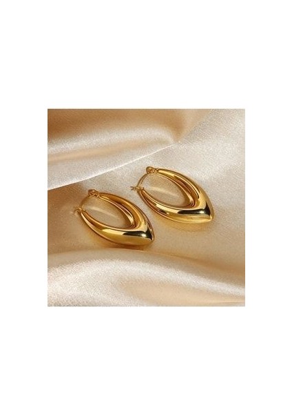 18 K Altın Kaplama Paslanmaz Çelik Halka Küpe Hafif Günlük Takı Oval Kalın Huggies Küpe