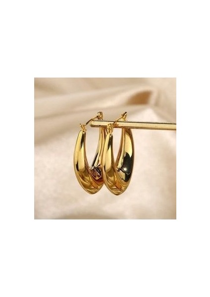 18 K Altın Kaplama Paslanmaz Çelik Halka Küpe Hafif Günlük Takı Oval Kalın Huggies Küpe fiyatları