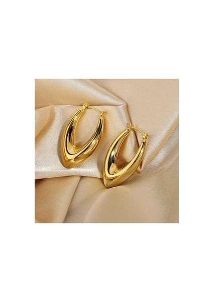 18 K Altın Kaplama Paslanmaz Çelik Halka Küpe Hafif Günlük Takı Oval Kalın Huggies Küpe modelleri