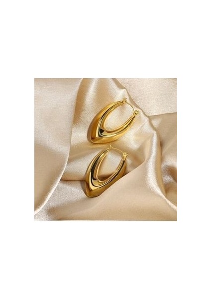 18 K Altın Kaplama Paslanmaz Çelik Halka Küpe Hafif Günlük Takı Oval Kalın Huggies Küpe fırsatları