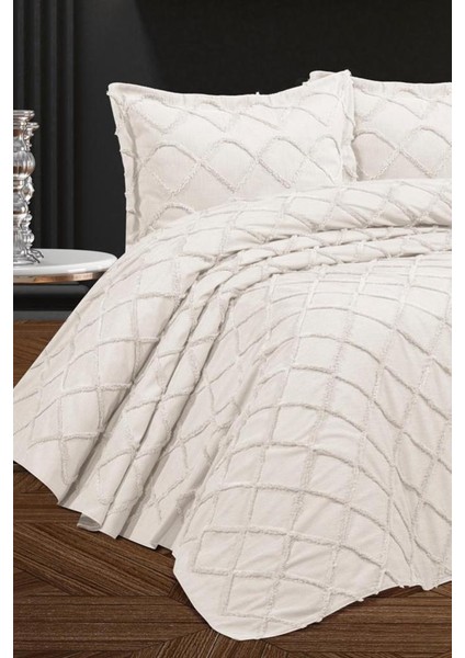 Berat 3 Parça Çift Kişilik Pike Takımı 240x260 Krem