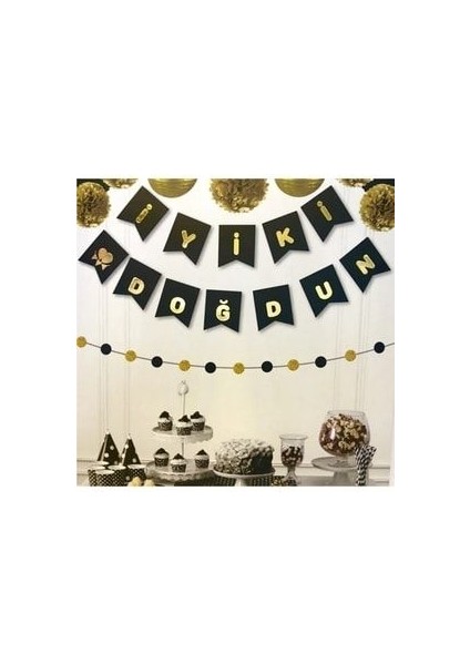 Iyiki Doğdun Banner Siyah Üstüne Gold Altın Sarısı Yaldızlı