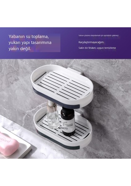 Sabun Kutusu Ev Boşaltma Çift Katmanlı Susuz Sabun Kutusu Yumruksuz Duvara Monte Sabun Kutusu Duvar Banyo Depolama Rafı (Yurt Dışından)