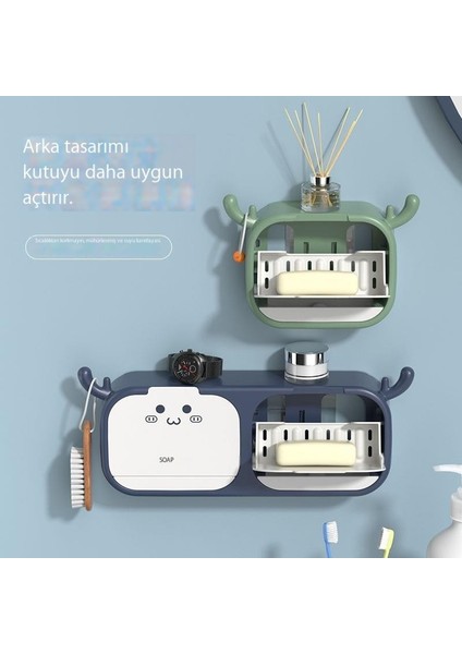 Sabun Kutusu Banyo Tuvalet Hiçbir Delme Flip-Top Çamaşır Sabunu Kutusu Duvara Asılı Kapalı Drenaj Sabun Saklama Kutusu (Yurt Dışından)