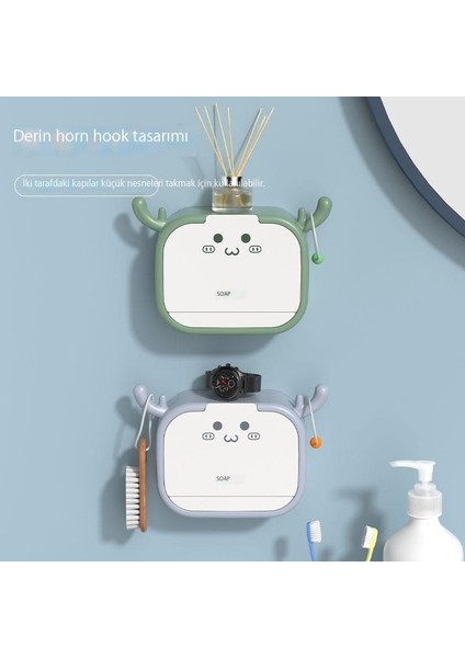 Sabun Kutusu Banyo Tuvalet Hiçbir Delme Flip-Top Çamaşır Sabunu Kutusu Duvara Asılı Kapalı Drenaj Sabun Saklama Kutusu (Yurt Dışından)