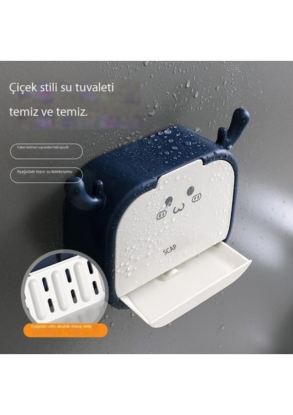 Sabun Kutusu Banyo Tuvalet Hiçbir Delme Flip-Top Çamaşır Sabunu Kutusu Duvara Asılı Kapalı Drenaj Sabun Saklama Kutusu (Yurt Dışından)