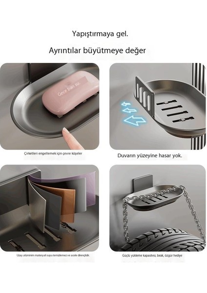 Deliksiz Banyo Sabunluk Drenaj Rafı Uzay Alüminyum Banyo Rafı Duvara Monte Tuvalet Sabunu Depolama (Yurt Dışından)