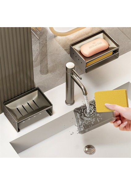 Banyo Yumruksuz Ev Sabunluğu Duvara Monte Uzay Alüminyum Banyo Rafı Sabun Drenaj Kutusu Duvara Monte (Yurt Dışından) fırsatları