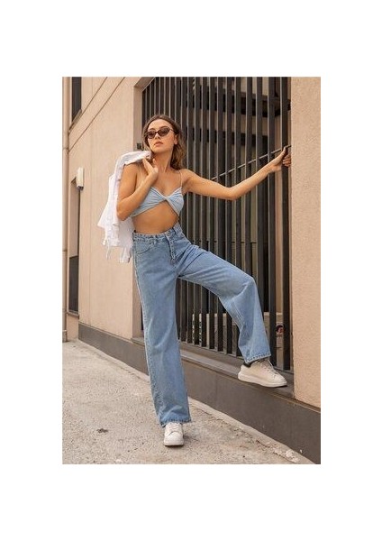 Zero Max Kar Yıkama Wide Leg Salaş Bol Paça Kadın Jeans Pantolon Jean